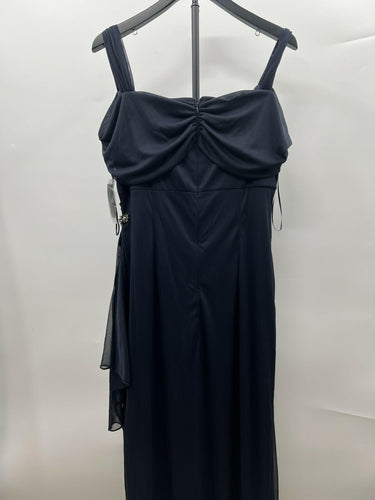 Alex Evenings Navy Blue Cowl Draped Evening Gown Beaded Formal Long Dress 14 Alex Evenings