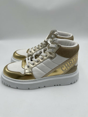 Christian Dior D-Player high-top sneaker white/gold metallic leather Size 39 Dior