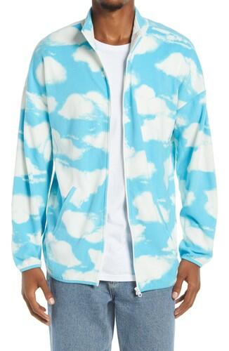 BP Fleece Zip Jacket in Blue Aquarius Lg Fluffy Clouds Size Medium BP BE PROUD