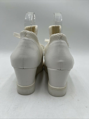Mia Wmns KADE Textile Upper Round Toe Lace Up Wedged Heel Sneakers White Size 8M