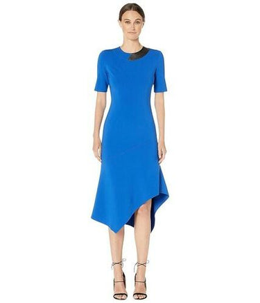 YIGAL AZROUEL Mechanical Stretch Drape Neck with Asymmetric Hem Women's Dress 6 YIGAL AZROUEL