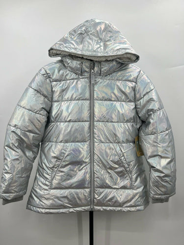 Thereabouts Puffer Jacket Girls Silver Shimmer Iridescent Hooded Warmest XL Thereabouts