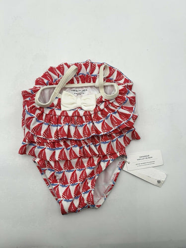 Janie And Jack One Piece Girls whimsical red sailboat print and ruffled 6/12 M Janie and Jack