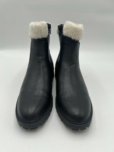 Wonderly Presley Sherpa Cuff Black Faux Leather Ankle Boots Womens Size 7.5 M