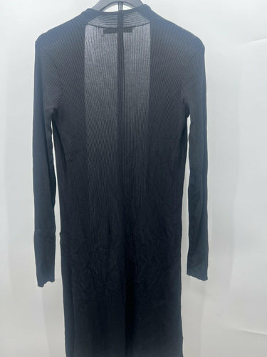 Lauren Ralph Lauren Duster Cardigan Long Black Ribbed Open Front Pockets S Lauren