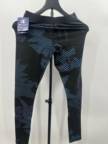 Champion Double Dry Leggings Black Tropical Palm Print Athletic - S