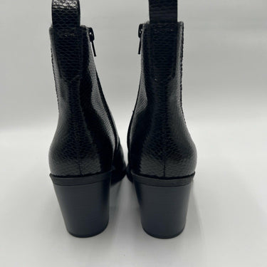 Mix No. 6 EVYLIN Black Embossed Synthetic Square Toe Side Zip Ankle Boots, 8 Mix No. 6