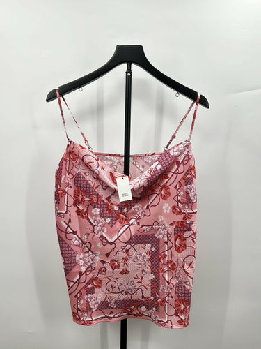 River Island pink floral satin cami top Cowl Neck Chain Print Size 12 River Island