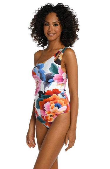 La Blanca Women's One Shoulder Tankini Swimsuit Top, Multi//Floral Rhythm Size 8 La Blanca