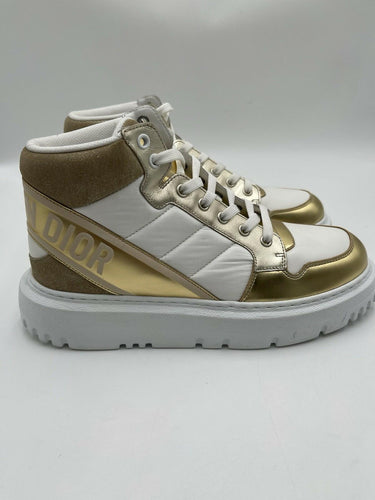 Christian Dior D-Player high-top sneaker white/gold metallic leather Size 39 Dior