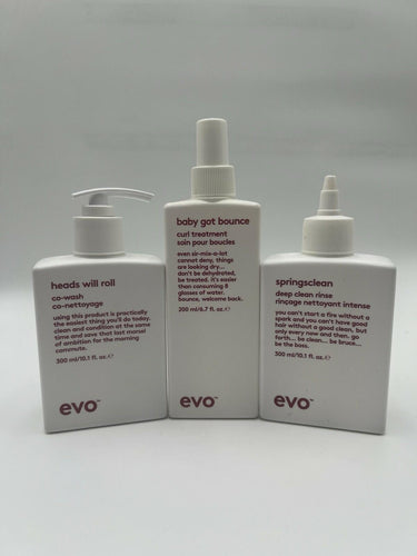 EVO Curly Hair Kit Curl Treatment Co-Wash Deep Clean Rinse 300ml Trio 3pc EVO