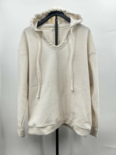Wst Cst Woman’s Cream hoodie bouclé knit drawstring hood Size L Wst cst