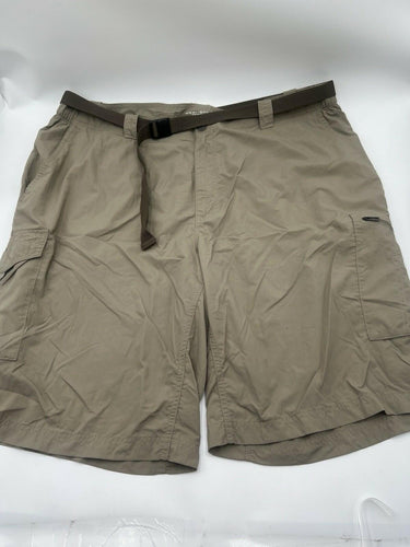Columbia Mens Khaki Cargo Hiking Shorts Belted Nylon Outdoor Zip Pocket 44X12 Columbia