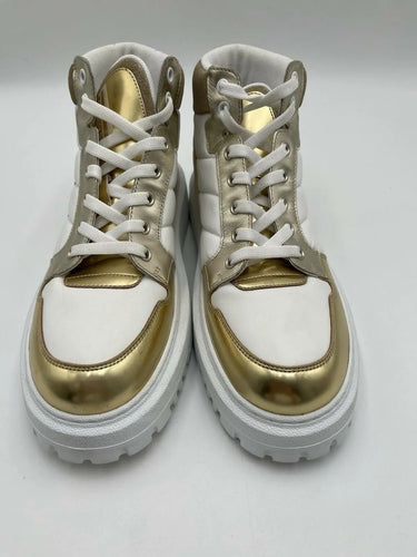 Christian Dior D-Player high-top sneaker white/gold metallic leather Size 39 Dior