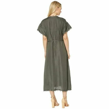 American Rose Reagan Short Sleeve Wrap Dress with Lace Trim Deep Pine size S American Rose Dresses