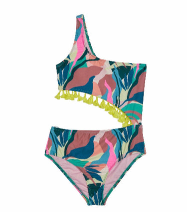 Beach Lingo Womens Mod Squad One Shoulder One-Piece (Big Kids) Multi 12 Beach Lingo