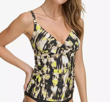 DKNY Women's Twist-Front Tankini Top - Fluro Yellow Multi Size S DKNY