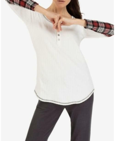 Tribal Plaid Cuff Henley Top SIZE M Tribal