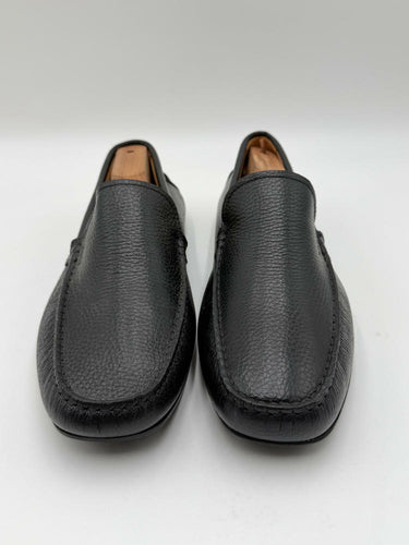 Men's BOSS Black Grady Grain Leather Slip On Moccasins, Size 44