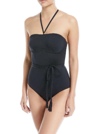 Women’s Skin Halter Strap Bandeau One Piece Swimsuit Swimsuit Black Size L Skin
