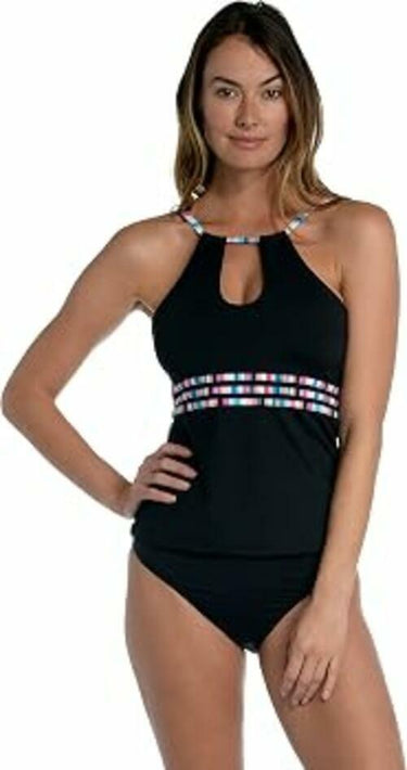 La Blanca Women's Keyhole High Neck Tankini Swimsuit Top, Black Size 4 La Blanca