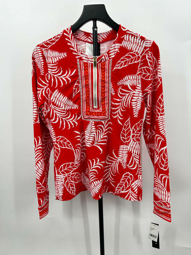 La Blanca Womens Long Sleeve Rashguard Swim Top Shirt, Cherry Tropical Size M La Blanca