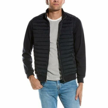 Tahari mens Quilted Mix Zip-Up Mock Neck Jacket Blue Size M Tahari