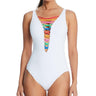 Bleu Rod Beattie Women's Core-Lace-Down Mio One-Piece Swimsuit (White Multi, 14) Bleu Rod Beattie