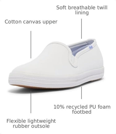 Keds Women's Champion Slip on Leather Sneaker, White, Size 8.5 Narrow