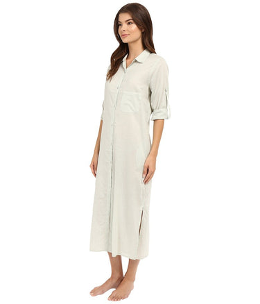 Yummie Women's Cotton Voile Mandarin Button Down Dress Mineral Gray, size L