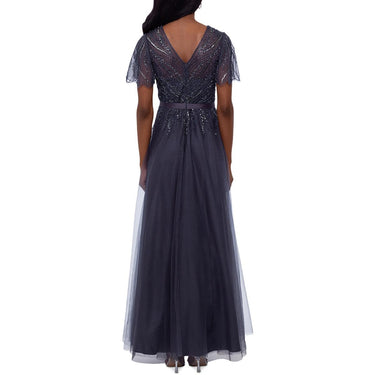 Xscape Long Mesh Bead Ball Gown Charcoal 4 Xscape