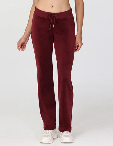 Juicy Couture Women's Solid Rib Waist Velour Pants Drawcord Red Dahlia, M