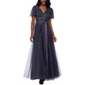 Xscape Long Mesh Bead Ball Gown Charcoal 4 Xscape