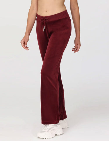 Juicy Couture Women's Solid Rib Waist Velour Pants Drawcord Red Dahlia, M