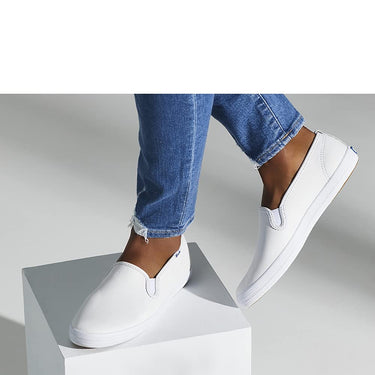 Keds Women's Champion Slip on Leather Sneaker, White, Size 8.5 Narrow