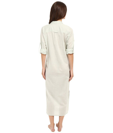 Yummie Women's Cotton Voile Mandarin Button Down Dress Mineral Gray, size L