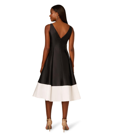 Adrianna Papell Women's Two Toned Mikado Midi Dress, Black/Ivory Size 6