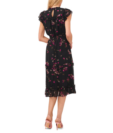 CeCe Ruffle Midi Dress with Smocking Rich Black LG CeCe