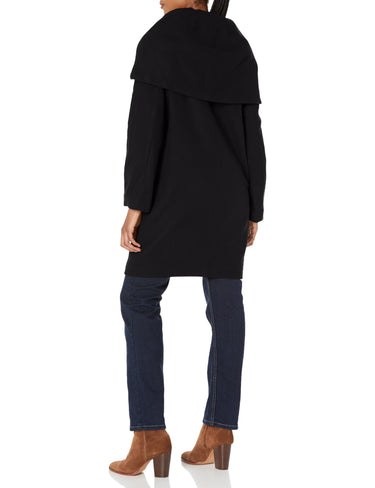 DKNY Women's Outerwear Softshell Jacket ,Black with Tie Belt and Gold Buttons ,2 DKNY
