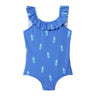 Hatley Girl's Juicy Pineapples Ruffle Sleeve Swimsuit Blue 2T (Toddler) Hatley