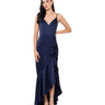 XSCAPE Women's Satin Fun Side Ruffle Makes for A Flattering Dress, Navy 8 Xscape