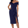 Xscape Knee Length Off-The-Shoulder Scuba Side Slit Dress,Midnight Navy Blue, 10 Xscape