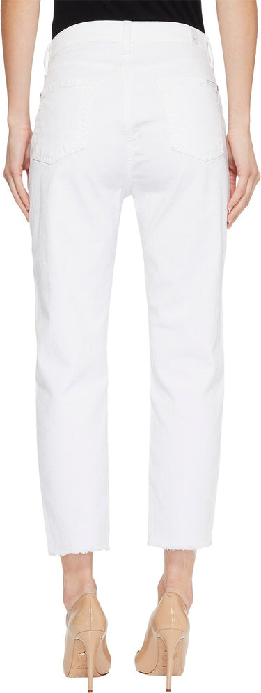 7 For All Mankind Women's High Waist Boyfriend Jean Knee Holes Hem White Size 29