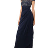Xscape Short Sleeve Long Sheer Matte Jersey with Bead Top Navy 8 Xscape