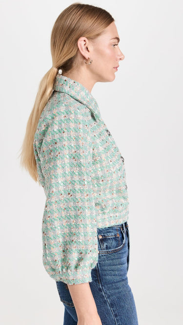 L'AGENCE Women's Bridges Crop Jacket, Neutral/Sage Multi Tweed, Size 6