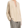 Vince Womens Leather Trim Dolman Sleeve Blouse Dark Ivory Size M Vince