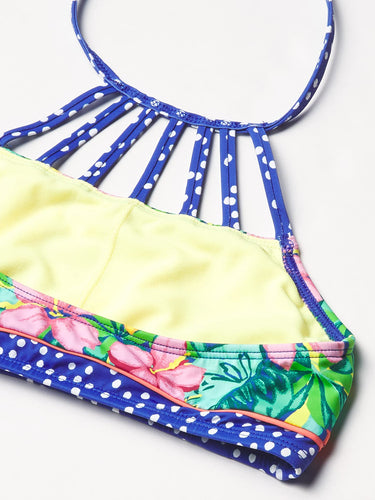 Hobie Girl Hi Neck Crop Bra Bikini Top & Banded Bottom Swimsuit Set Multi 10