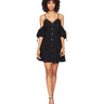 JOA Women's V Neck Cold Shoulder Button Up Fit and Flare Dress Dress, Black, S JOA