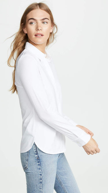 Theory womens Long Sleeve Fitted Shirt Blouse, White, SIZE L