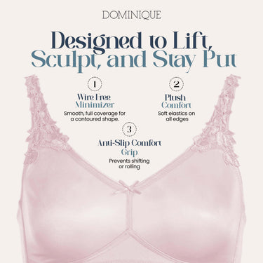Dominique Women’s Jillian Bra– Seamless Full Figure Wireless Bra -PinkSIZE 44F